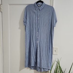 Blue Striped Button-Up Dress